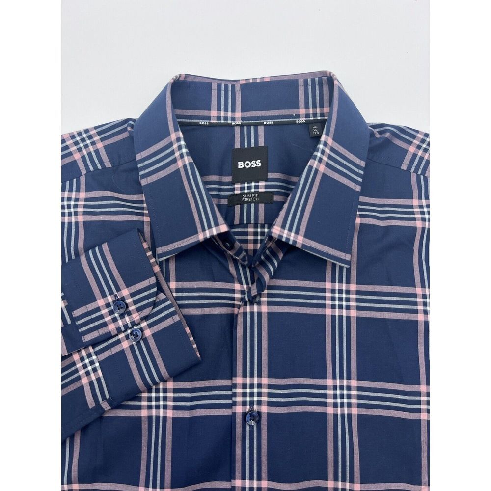 Boss Shirt Mens XL 17.5‎ Slim Fit Stretch Button Up Long Sleeve Multicolor Plaid